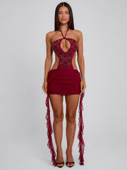 GERALDINE MINI DRESS BURGUNDY