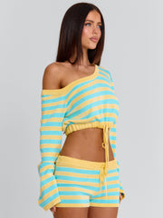 HATTIE TOP BLUE AND YELLOW STRIPE