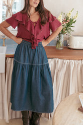 Meadow Midi Denim Skirt - Dark Wash