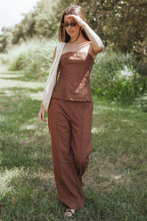 Dalia Eyelet Pant - Brown