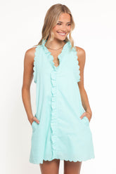 Cassandra Ruffle Mini Dress - Aqua