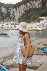 Cole Mini Dress - Blue/Brown Stripe