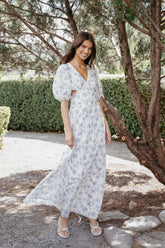 Jemima Puff Shoulder Maxi Dress - Blue Floral