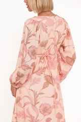 Kolby Long Sleeve Midi Dress - Pink Floral