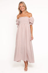 Siun Short Sleeve Midi Dress - Brown Gingham