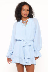 Brianna Long Sleeve Romper - Blue