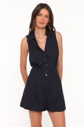 Claudia Collared Romper - Navy