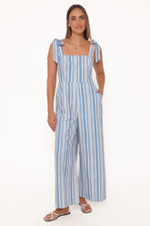 Ella Tie Shoulder Jumpsuit - Blue/White Stripe