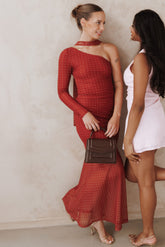 Hollie Mesh Skirt Set - Red Polka Dot