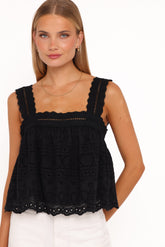 Aideen Eyelet Top - Black