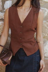 Bell Linen Vest - Brown