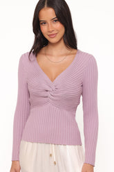 Demi Twist Detail Knit Top - Lavender