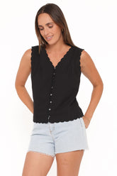 Lori Lace Trim Top - Black