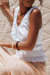 Lucilla Shirred Waist Top - White