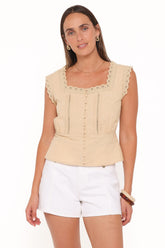 Luke Button Top - Khaki