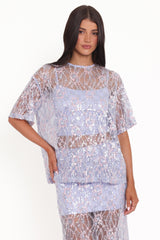 Yonder Sheer Lace Tee Top - Purple