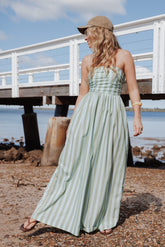 Paige Strapless Jumpsuit - Blue/Green Stripe