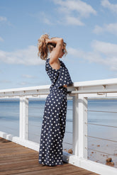 Jillian Smocked Pant Set - Navy Polka Dot