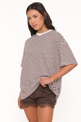 Mairead Lace Short Set - Chocolate Stripe