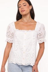 Kairi Eyelet Top - White Broderie