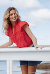 Kylie Flutter Sleeve Top - Red