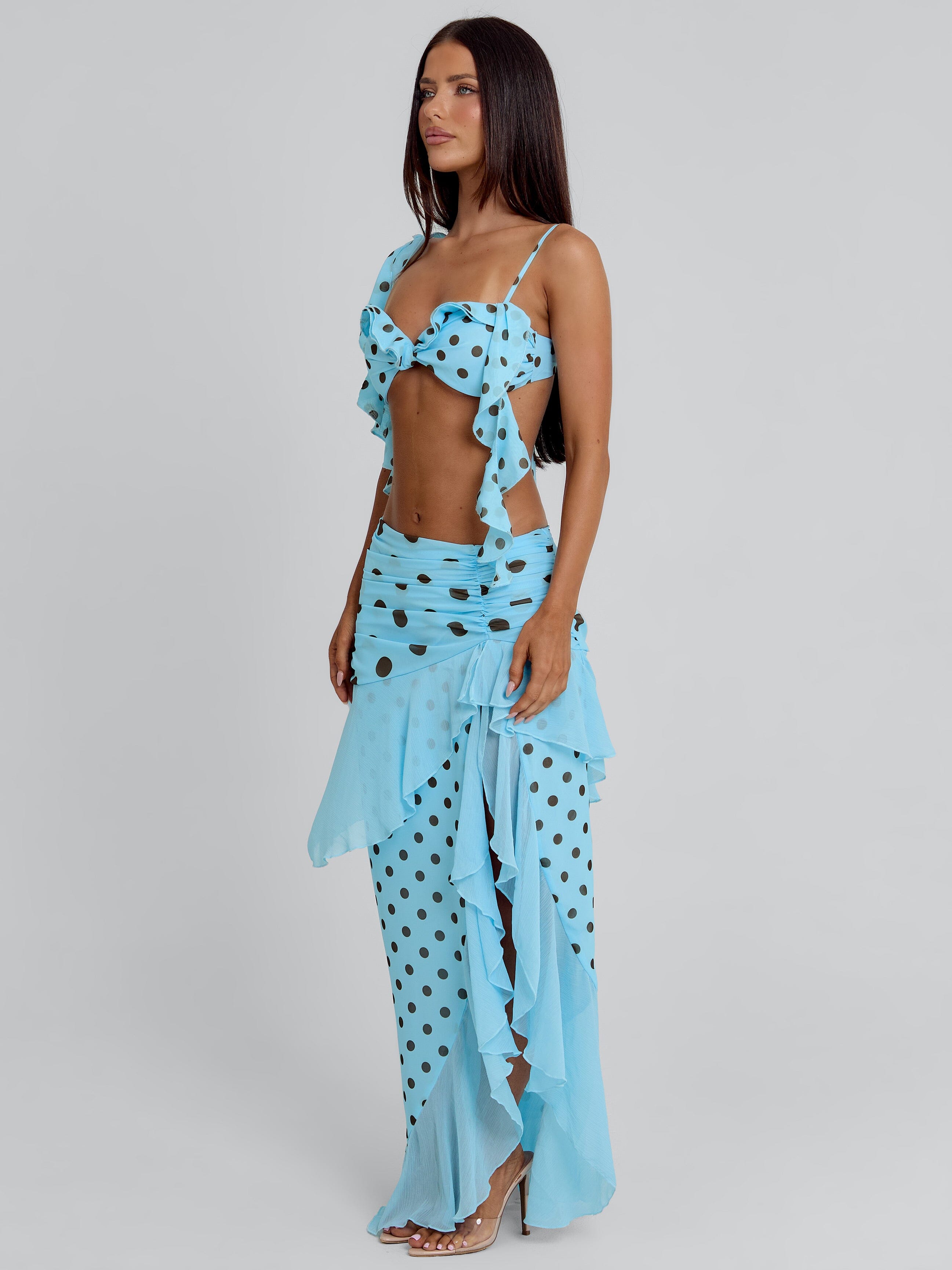 FARWIN MAXI SKIRT BLUE POLKA DOT