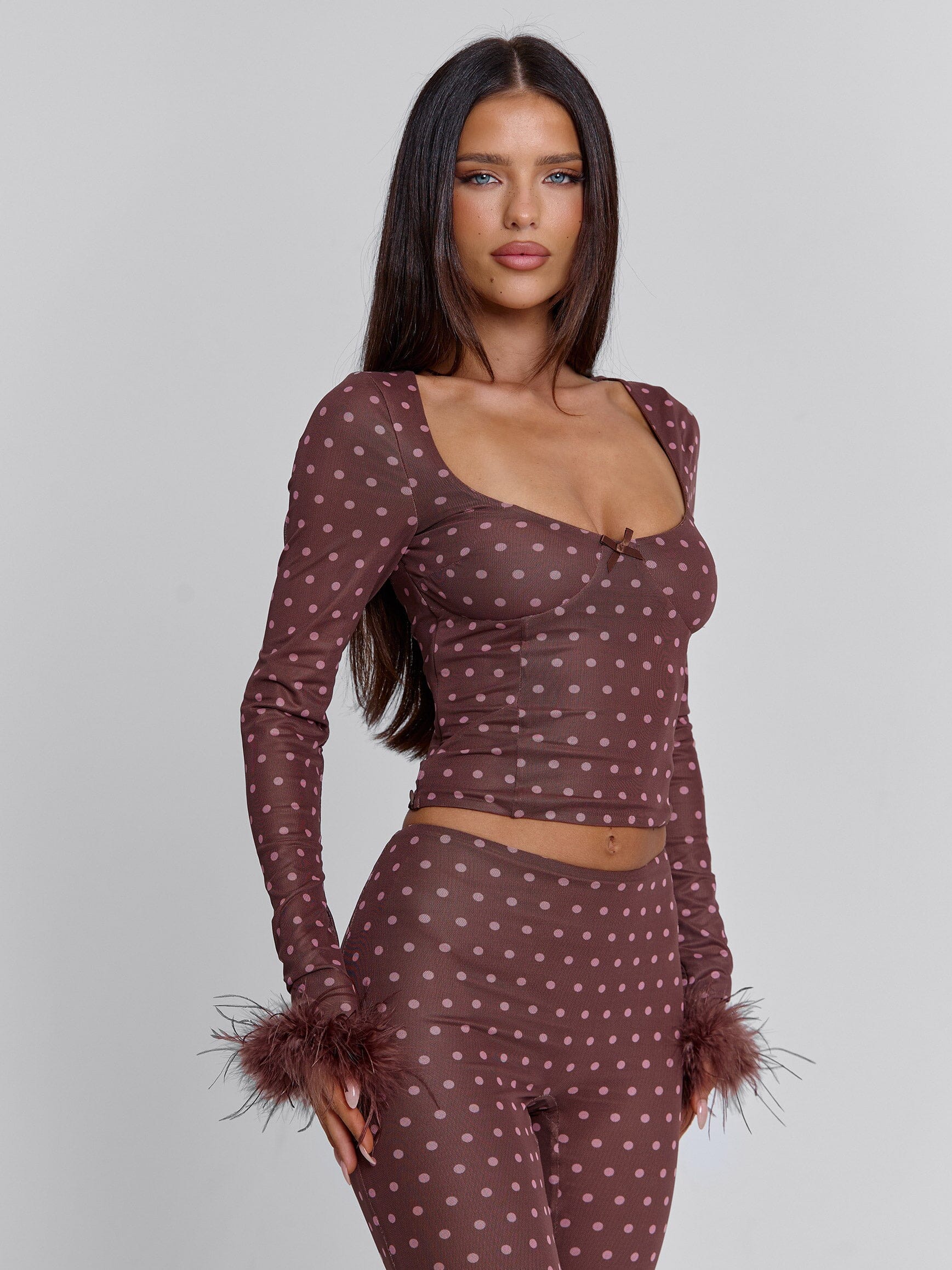 MAHRIA PANT BROWN POLKA DOT