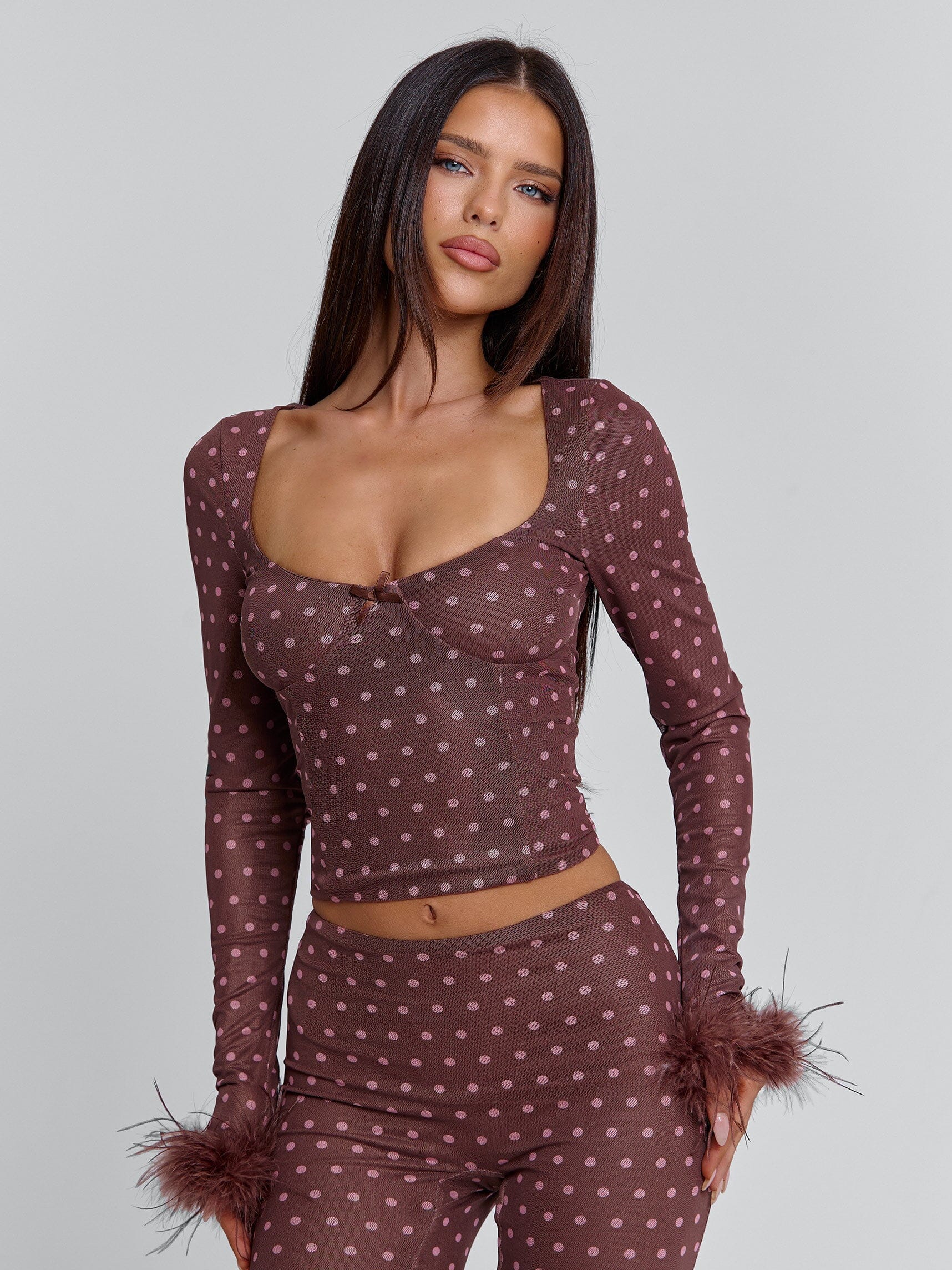 MAHRIA PANT BROWN POLKA DOT