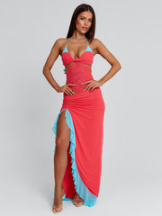 MIRANDA MAXI DRESS CORAL AND BLUE