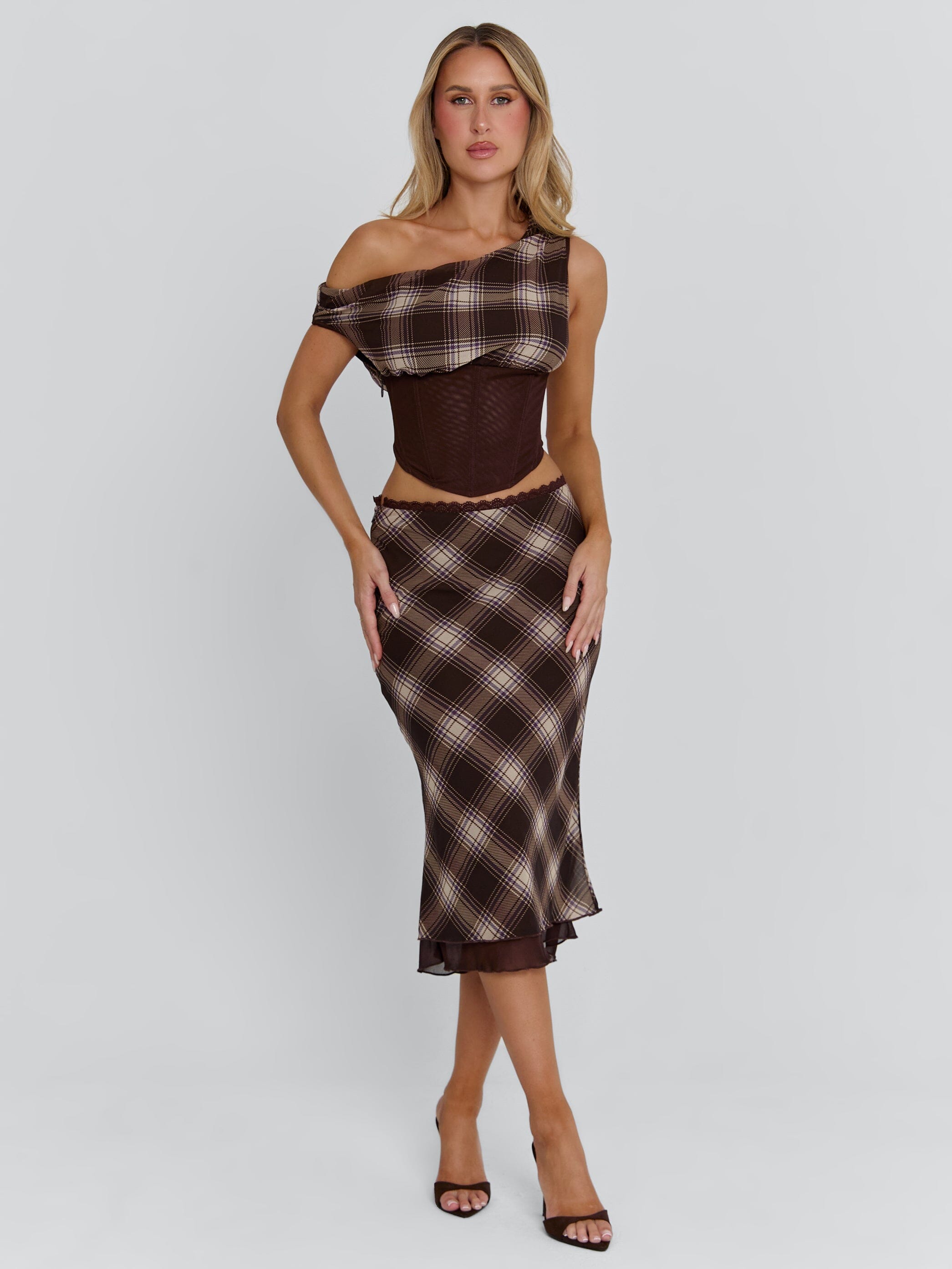 NARELLE TOP BROWN CHECK