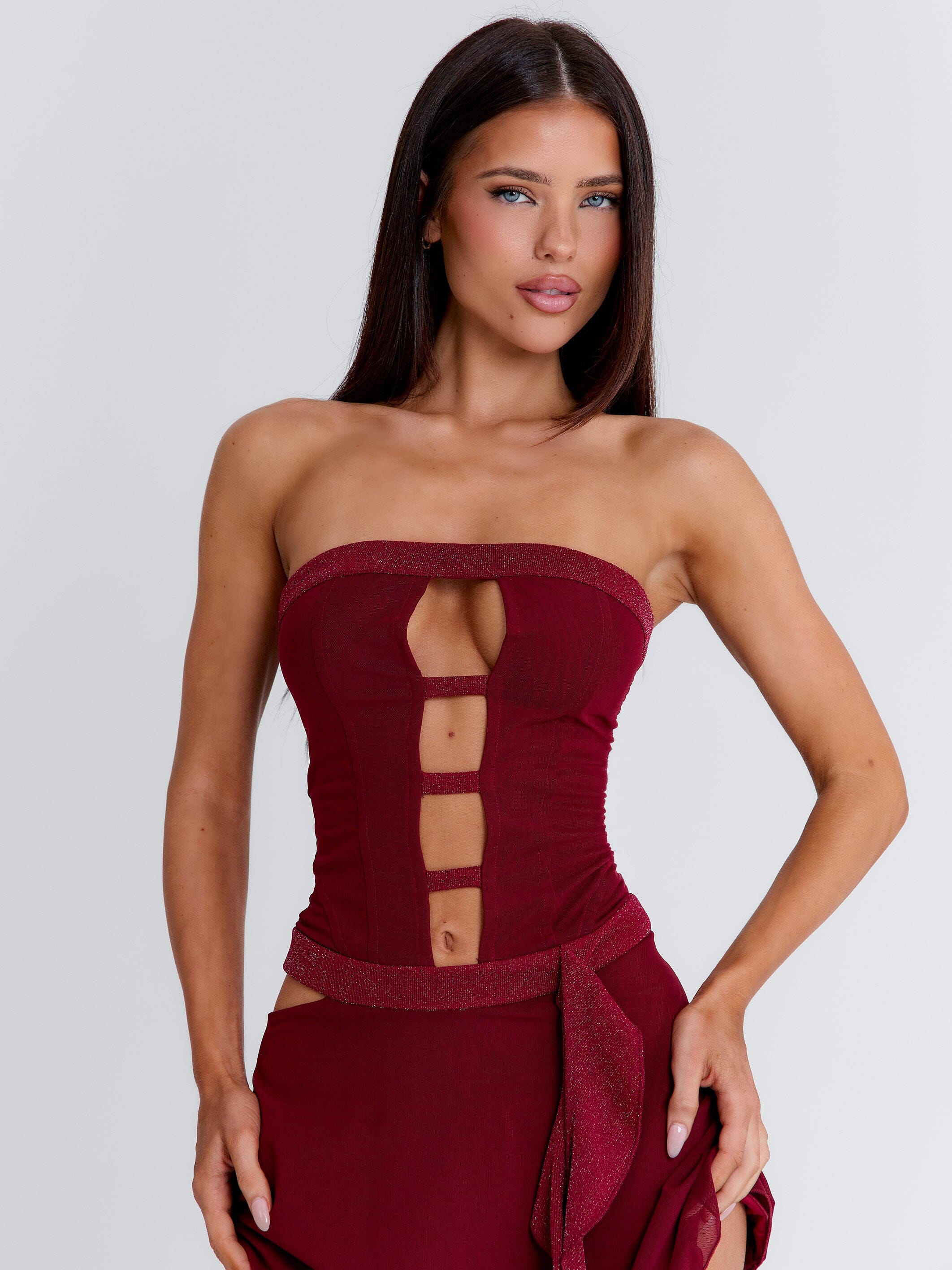 NINA MINI DRESS BURGUNDY