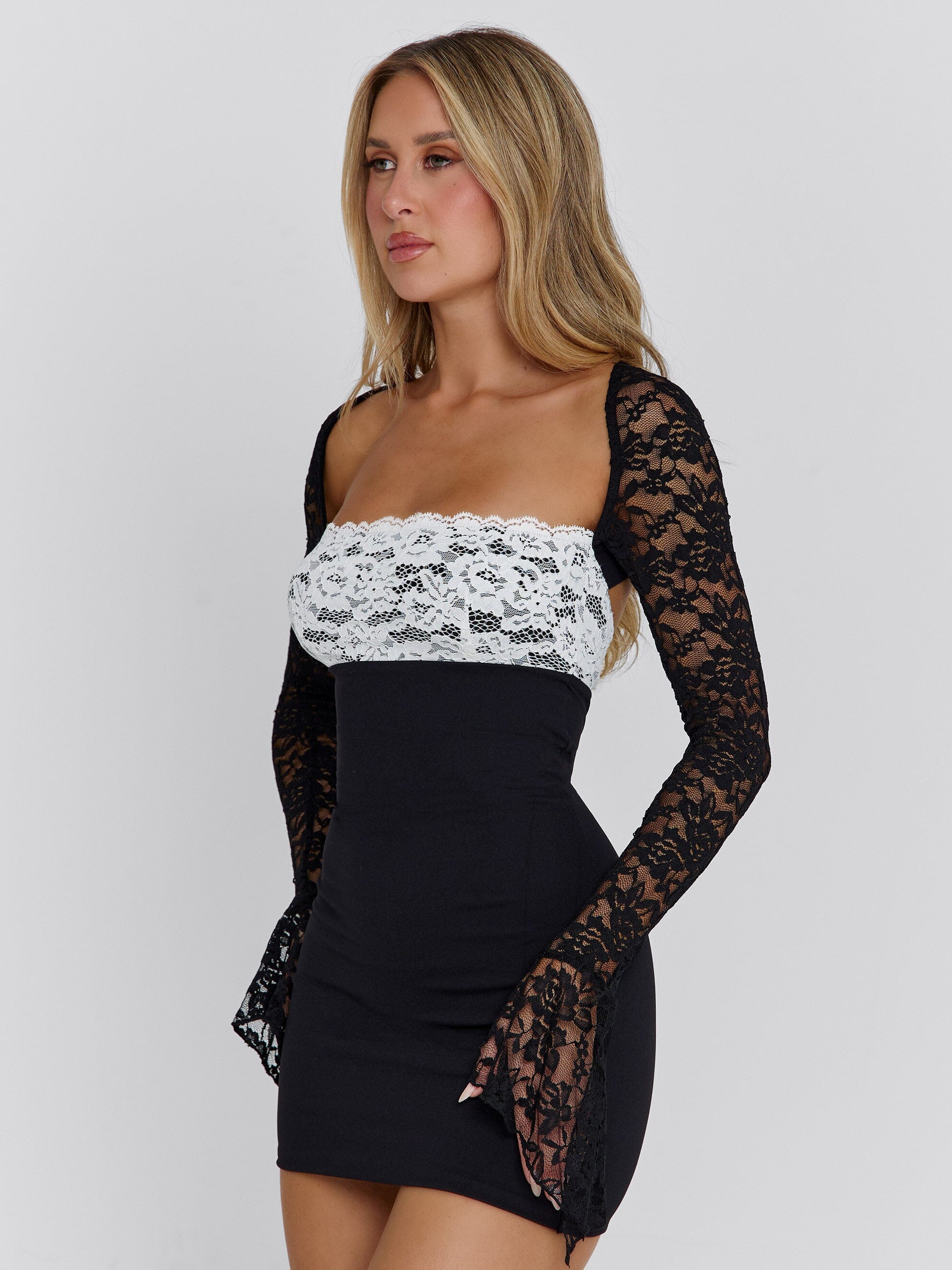 OMERA MINI DRESS BLACK WHITE