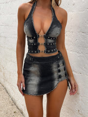 SAMANTHA MINI SKIRT DARK WASH DENIM