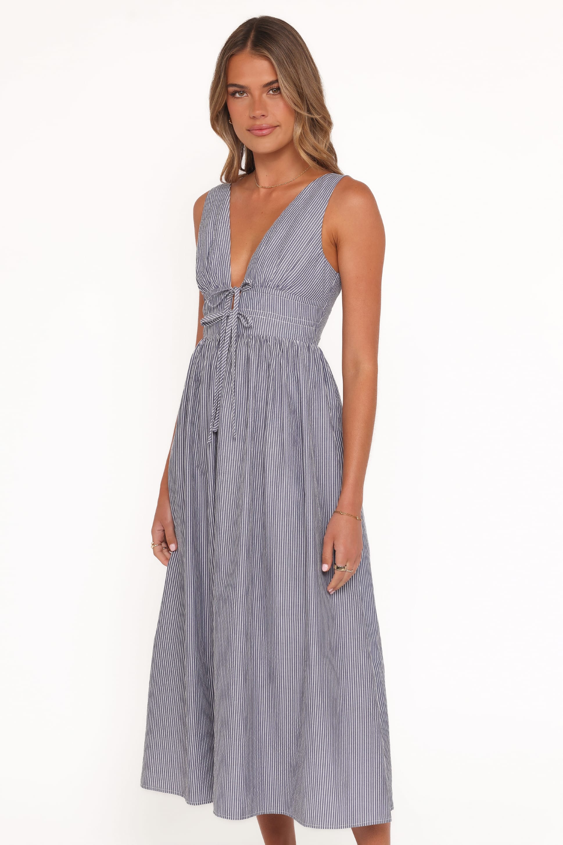 Annora Midi Dress - Navy Pinstripe