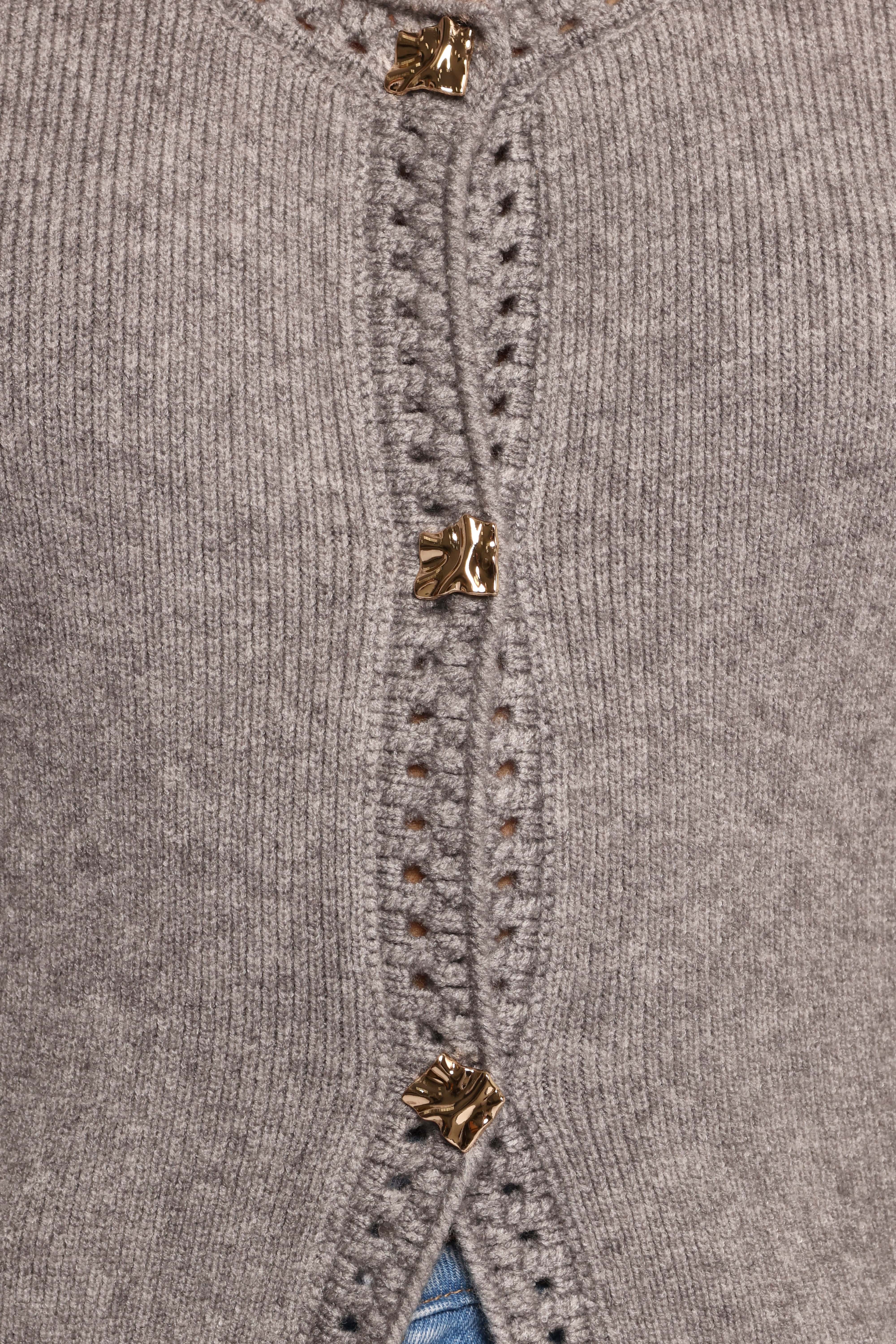 Quay Button Front Cardigan - Heather Grey