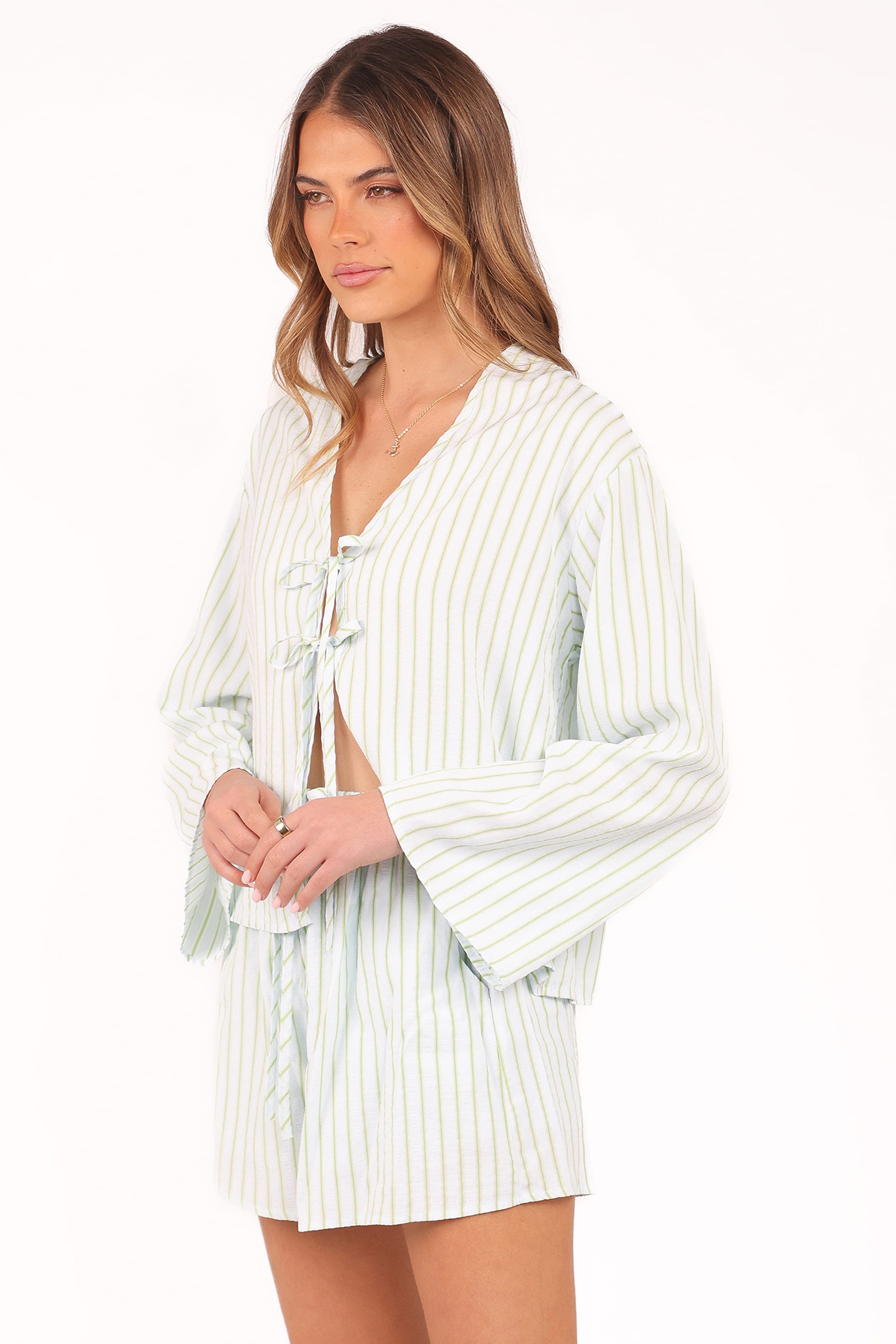 Flynn Short Set - Green Blue Stripe