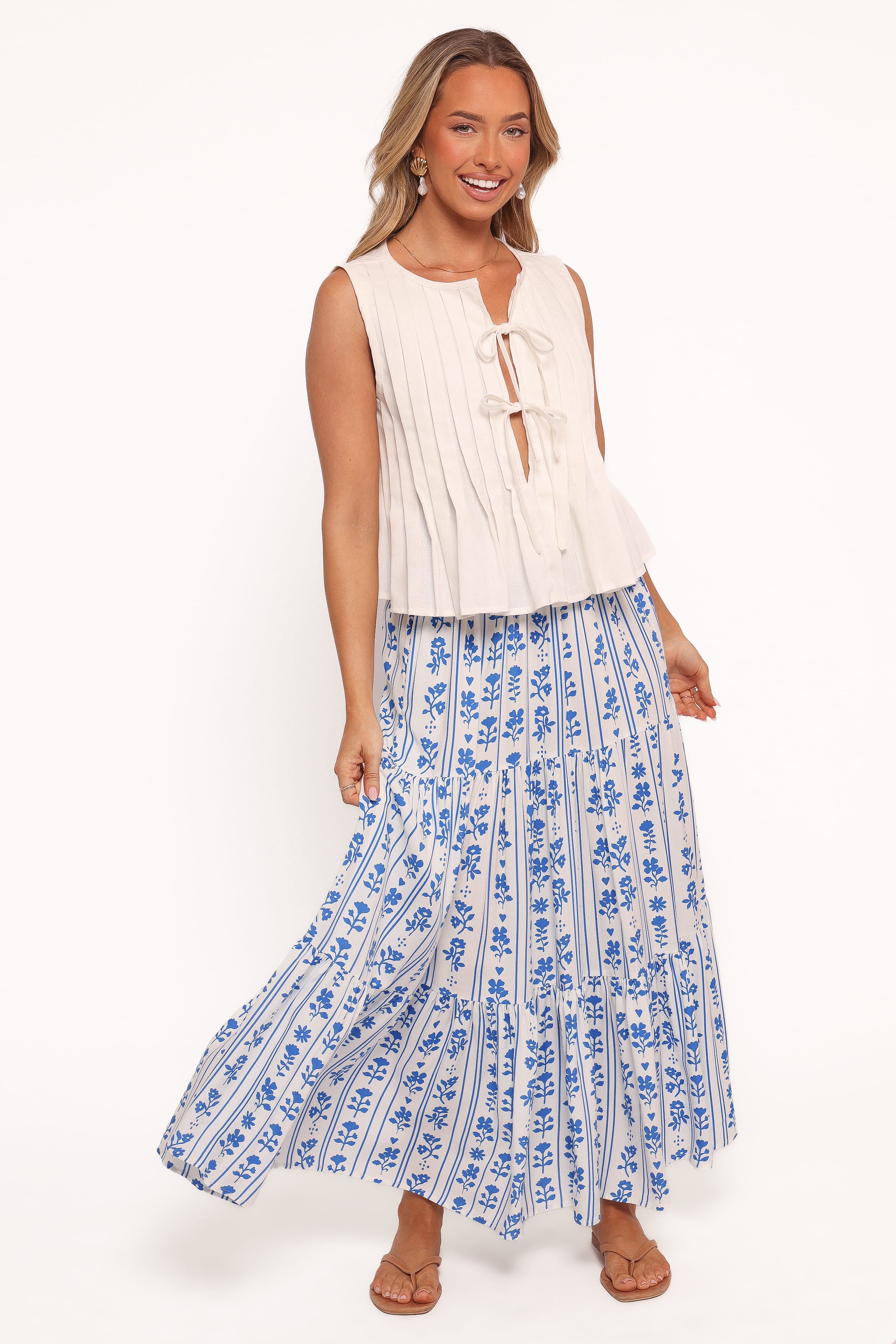 Delia Pleat Tie Top - White