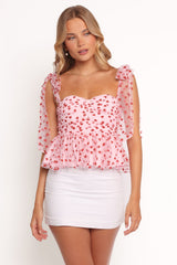 Floret Top - Red Hearts